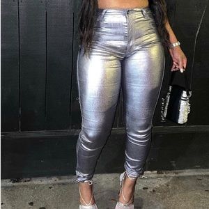 Silver Metallic Pants! They’re Definitely A Statement Piece.